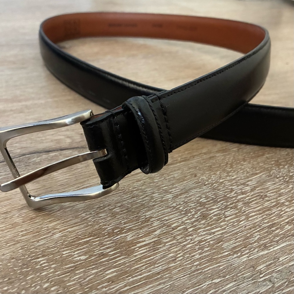 Jos. A. Bank Black Leather Belt with Silver Buckle
